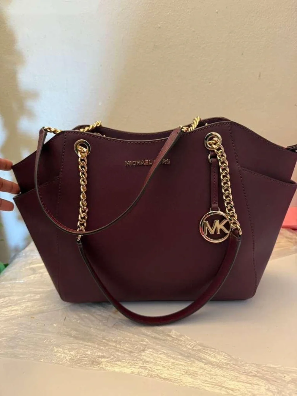 Michael Kors Burgundy Saffiano Chain-Handle Tote - Picture 2 of 9